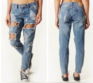 One by One Teaspoon Trashed Free Birds Low Rise Rigid Skinny 7/8 Length Jeans 29